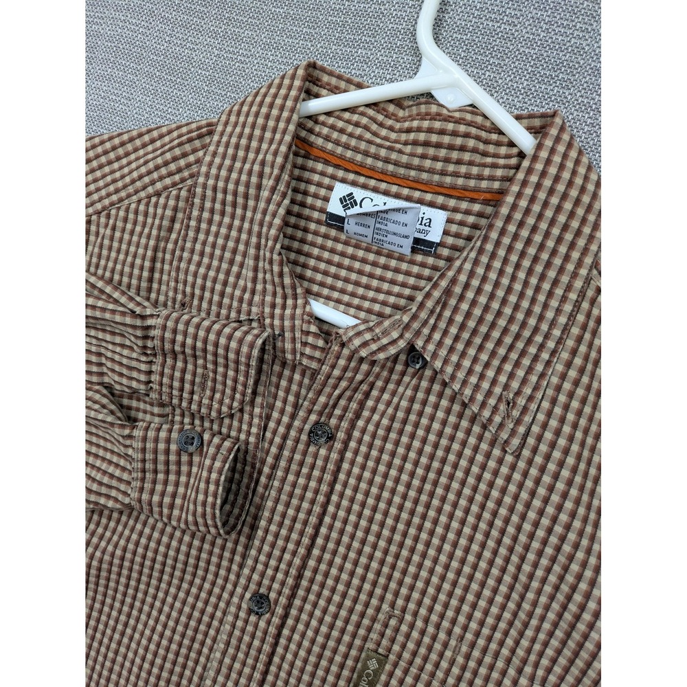 Columbia Shirt Mens Large Brown Check Long Sleeve Cotton Button Up Casual